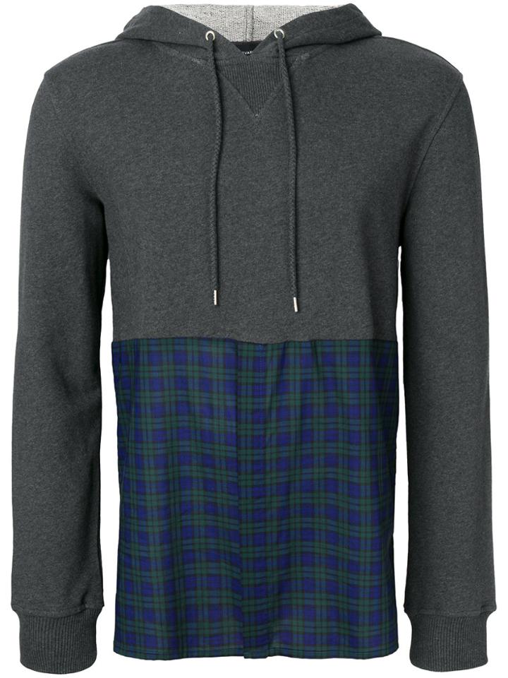 Kris Van Assche Checked-pannel Hoodie - Grey