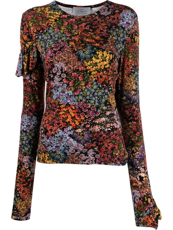 Preen By Thornton Bregazzi Floral Print Ruffle Back Top - Black