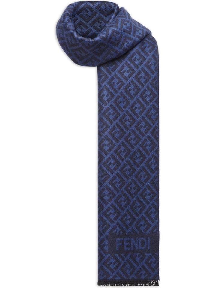 Fendi Ff Logo Knitted Scarf - Blue