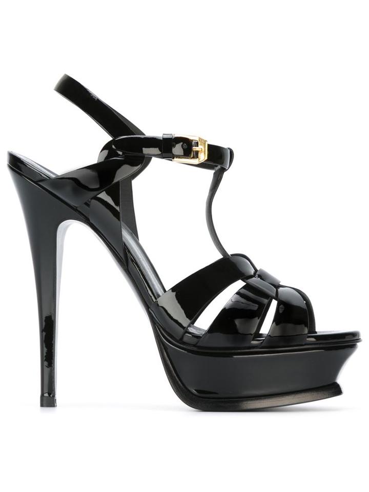 Saint Laurent Tribute Sandals, Women's, Size: 37, Black, Leather/patent Leather