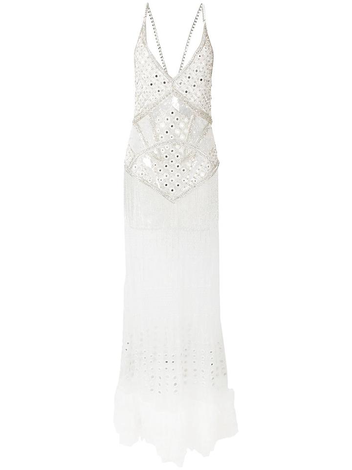 Amen - Embellished Long Dress - Women - Silk/polyamide/polyester/glass - 40, White, Silk/polyamide/polyester/glass