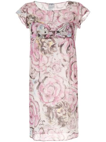 Chanel Pre-owned Bow Detail Roses Print Dress - Purple