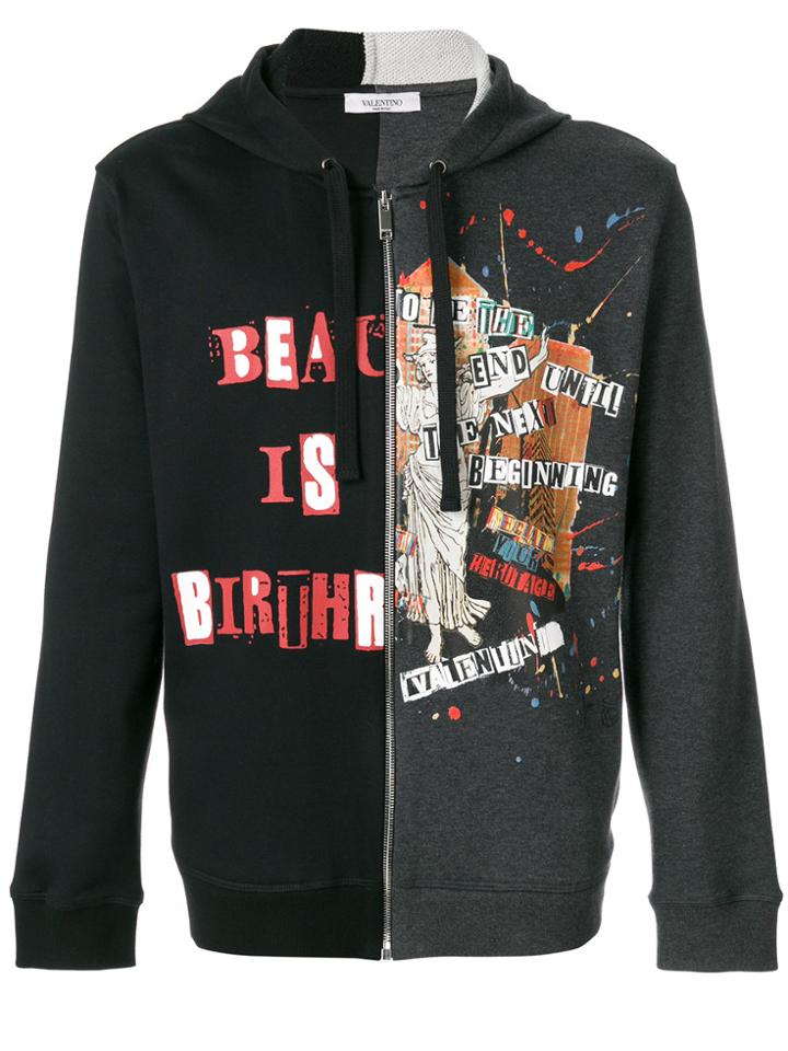 Valentino Contrast Panel Zipped Hoodie - Grey