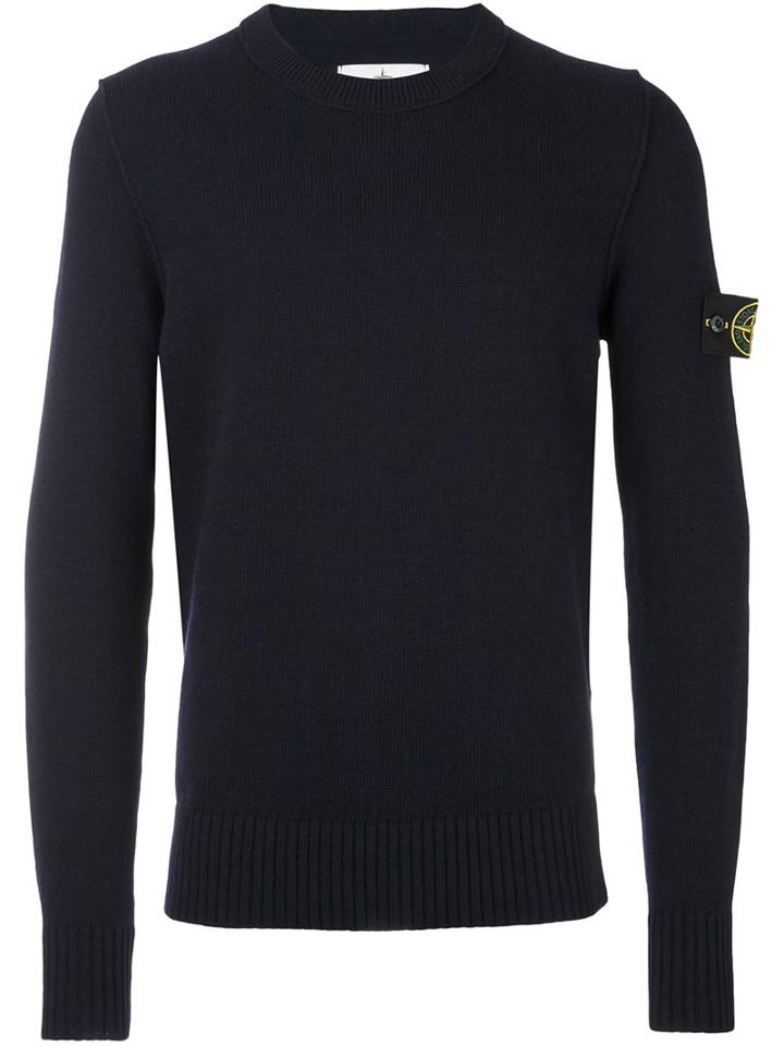 Stone Island Logo Patch Sweater, Men's, Size: Small, Blue, Polyamide/wool
