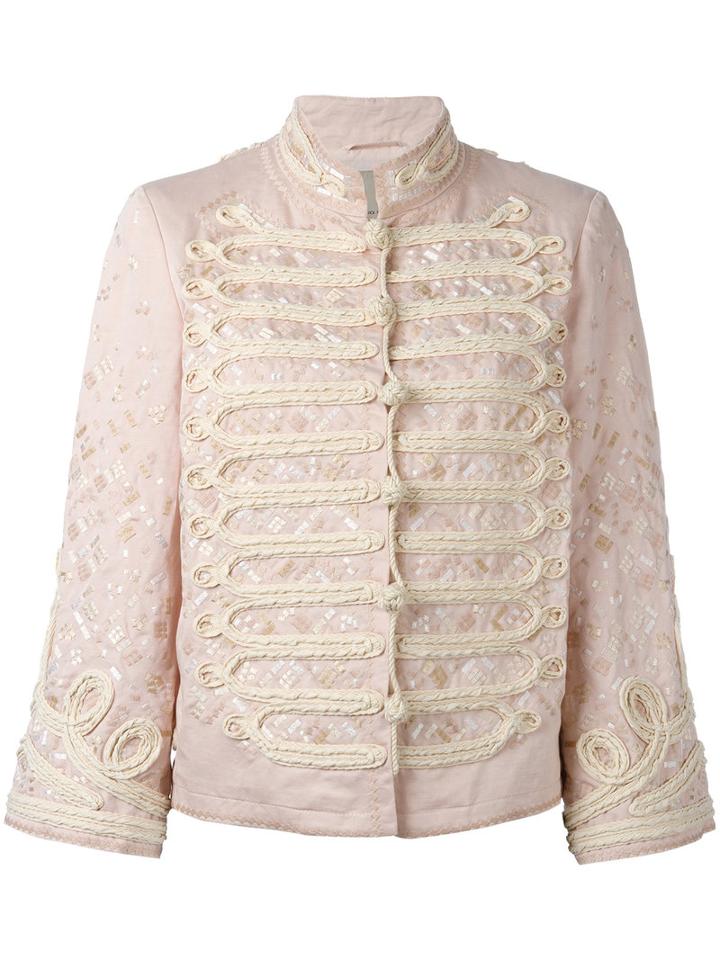 Ermanno Scervino - Double-breasted High Neck Jacket - Women - Cotton/linen/flax/viscose - 46, Pink/purple, Cotton/linen/flax/viscose
