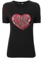 Love Moschino Love Sequin T-shirt, Women's, Size: 46, Black, Cotton/spandex/elastane