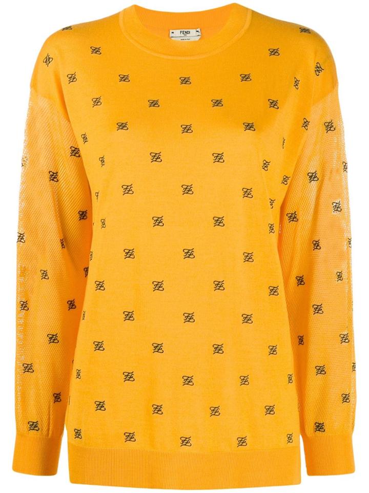Fendi Ff Embroidered Jumper - Yellow