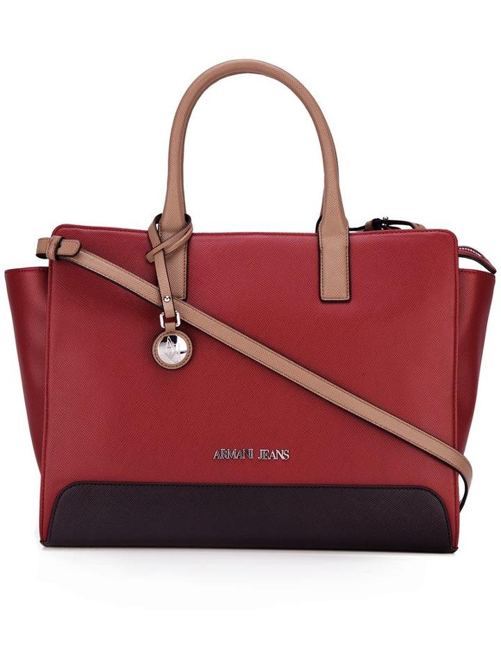 Armani Jeans Colour Block Tote, Women's, Red