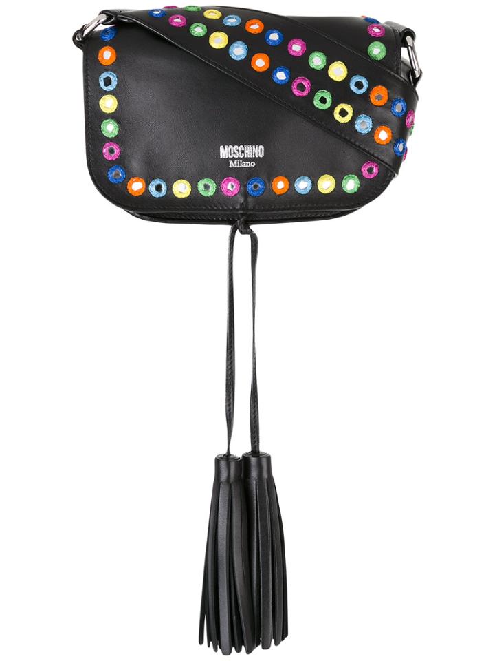 Moschino Mirror Embroidered Shoulder Bag - Black