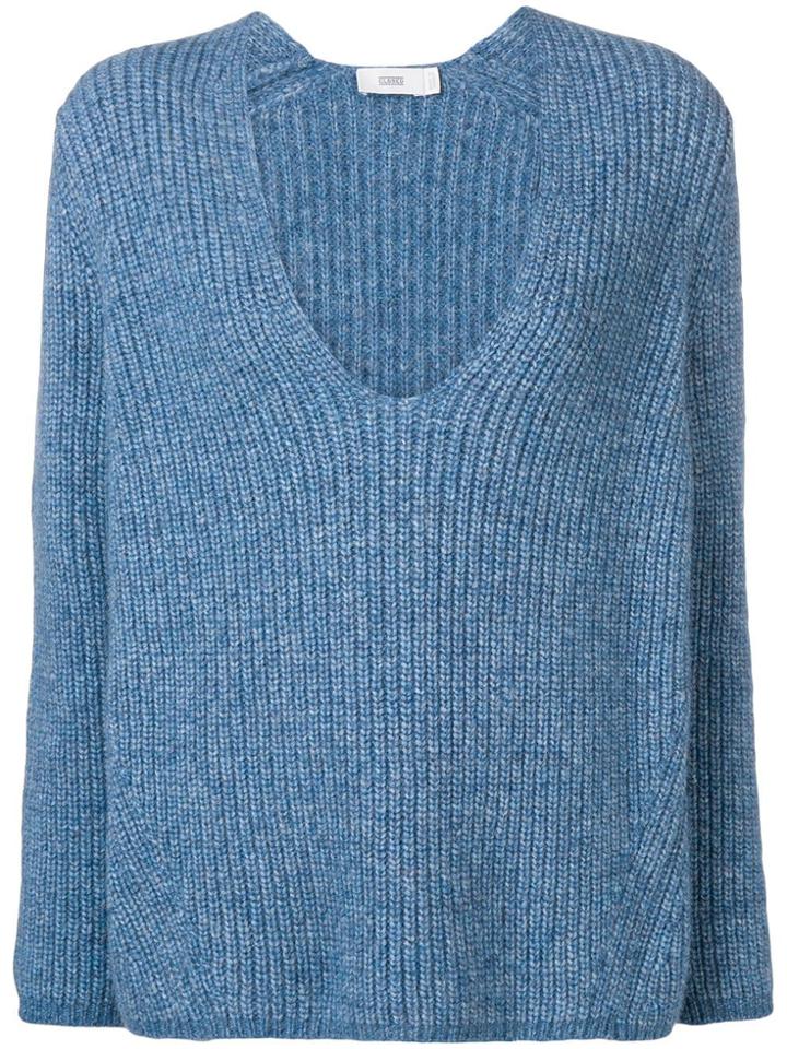 Closed Deep V-neck Jumper - Blue