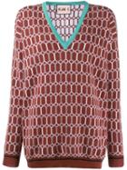 Plan C Retro Print Oversized Sweater - Brown