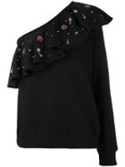 Msgm - Ruffled One-shoulder Top - Women - Cotton - Xs, Black, Cotton
