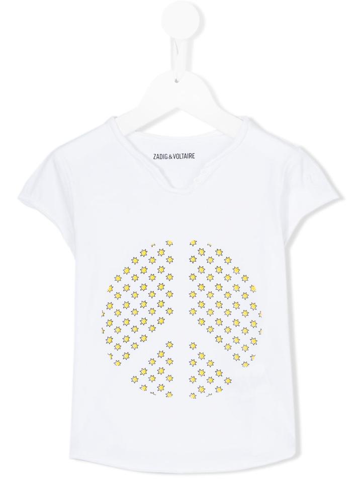 Zadig & Voltaire Kids Star Peace Sign T-shirt, Girl's, Size: 12 Yrs, White