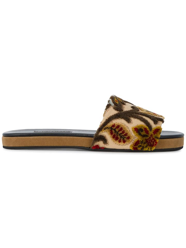 Newbark Flat Frankie Sliders With Tapestry Pattern - Brown