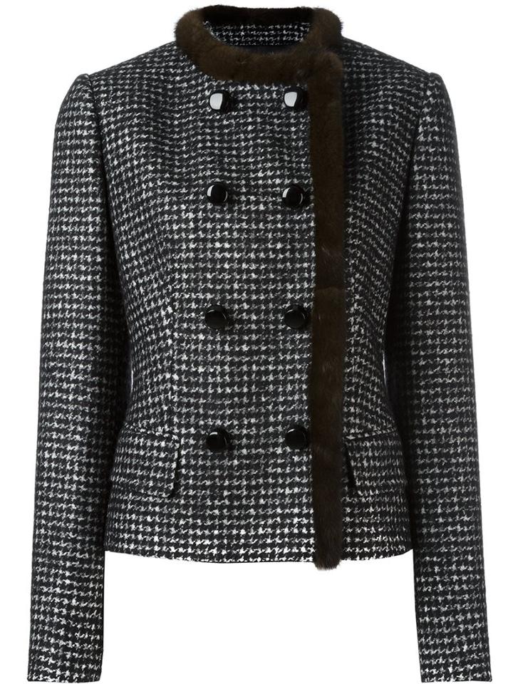Dolce & Gabbana Mink Fur Trim Bouclé Jacket, Women's, Size: 44, Black, Silk/mink Fur/alpaca