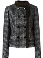 Dolce & Gabbana Mink Fur Trim Bouclé Jacket, Women's, Size: 44, Black, Silk/mink Fur/alpaca
