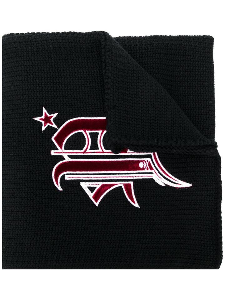 Philipp Plein Logo Pattern Wide Scarf - Black