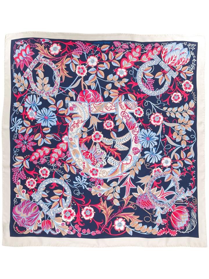Salvatore Ferragamo Floral Print Gancio Scarf - Blue