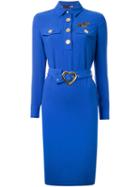 Love Moschino Long-sleeve Belted Dress, Women's, Size: 42, Blue, Polyester