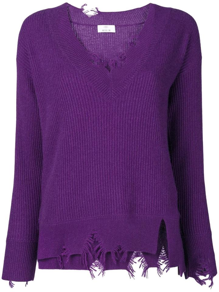 Allude V-neck Distressed Jumper - Purple