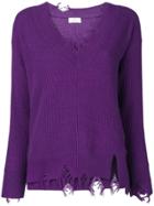 Allude V-neck Distressed Jumper - Purple