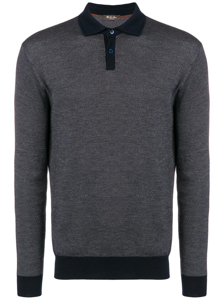 Loro Piana Patterned Long-sleeve Polo Shirt - Blue