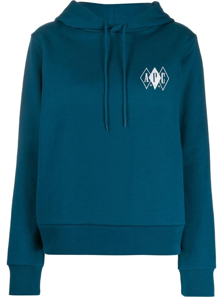 A.p.c. Contrast Logo Hoodie - Blue