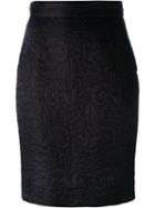 Moschino Vintage Jacquard Pencil Skirt, Women's, Size: 42, Black