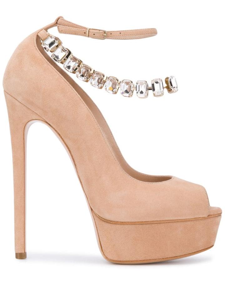Casadei Crystal-embellished Sandals - Neutrals