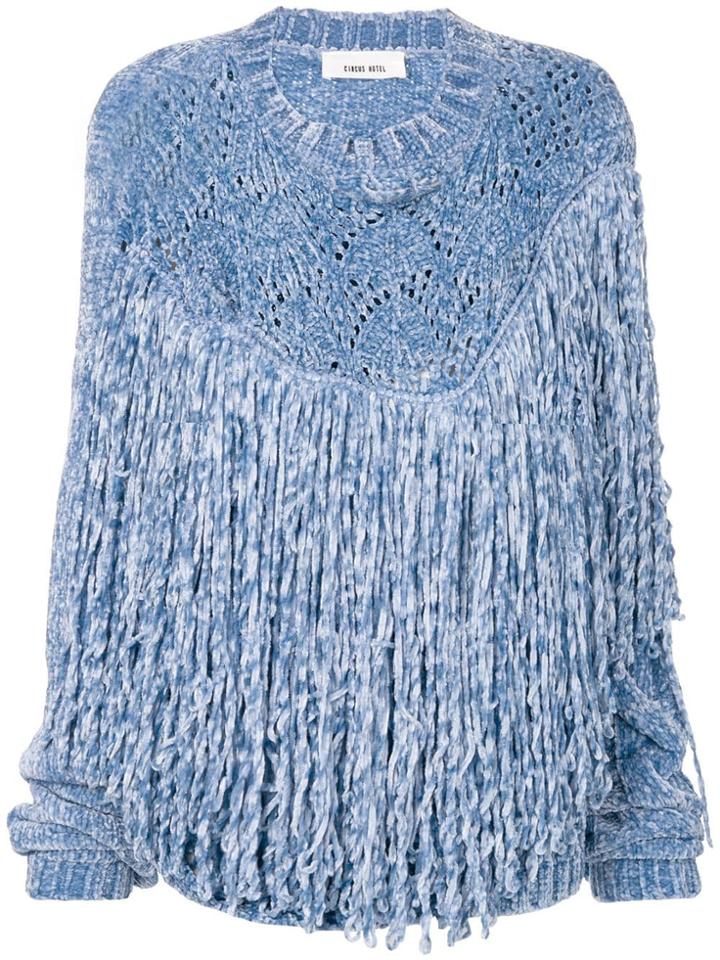 Circus Hotel Oversized Fringe Sweater - Blue