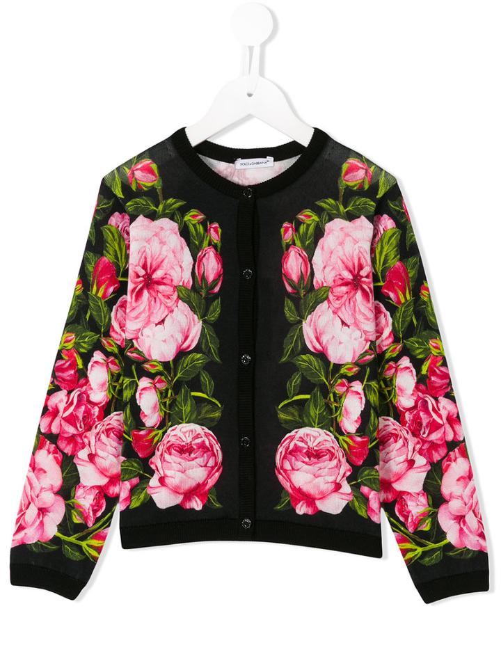 Dolce & Gabbana Kids Rose Pattern Cardigan, Girl's, Size: 6 Yrs, Black