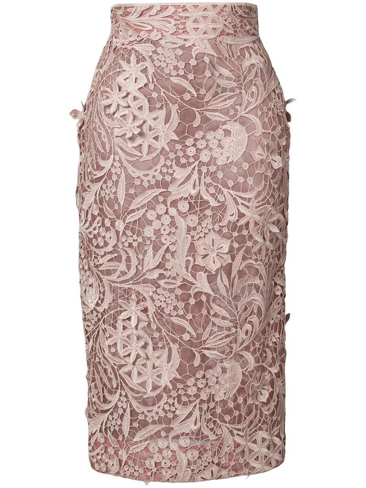 J. Mendel - Guipure Lace Pencil - Women - Organic Cotton - 10, Pink/purple, Organic Cotton