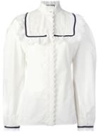Gucci Pleat And Frill Yoke Blouse, Women's, Size: 40, White, Cotton/polyester
