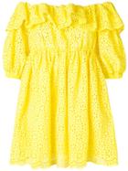 Msgm Off-the-shoulder Broderie Anglaise Dress - Yellow & Orange
