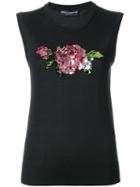 Dolce & Gabbana Rose Sequinned Tank Top, Women's, Size: 38, Black, Cashmere/silk/polyamide/polyester