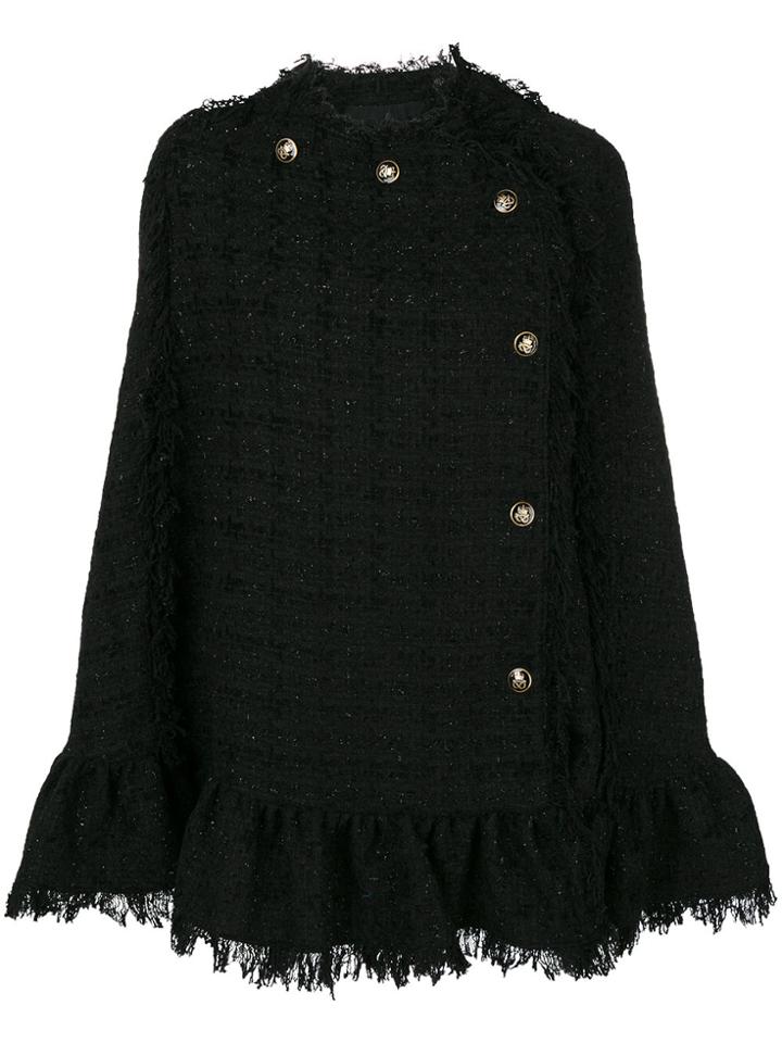 Msgm Frayed Tweed Poncho - Black