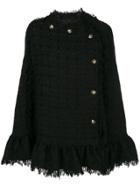Msgm Frayed Tweed Poncho - Black