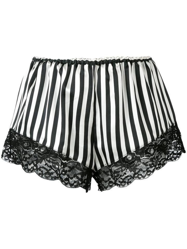Marques'almeida - Striped Lace Trim Shorts - Women - Silk/polyamide/rayon - Xs, Black, Silk/polyamide/rayon