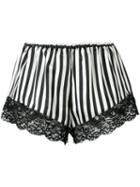 Marques'almeida - Striped Lace Trim Shorts - Women - Silk/polyamide/rayon - Xs, Black, Silk/polyamide/rayon