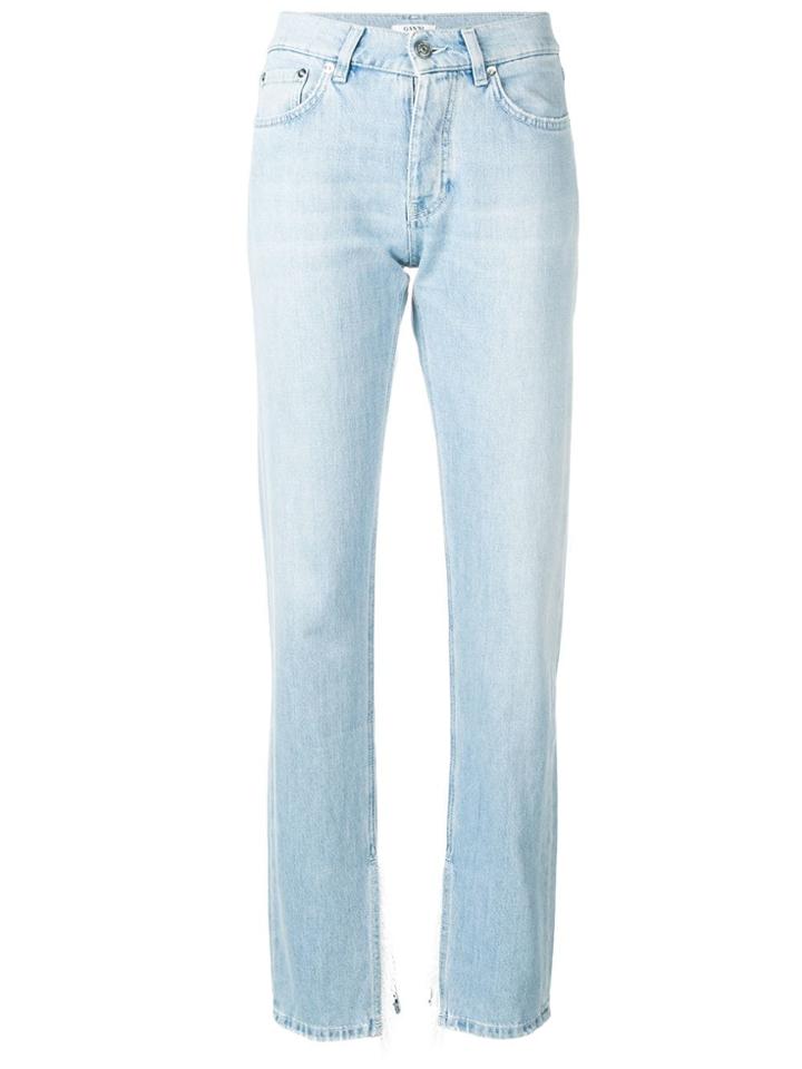 Ganni Frayed Cuff Detailed Jeans - Blue