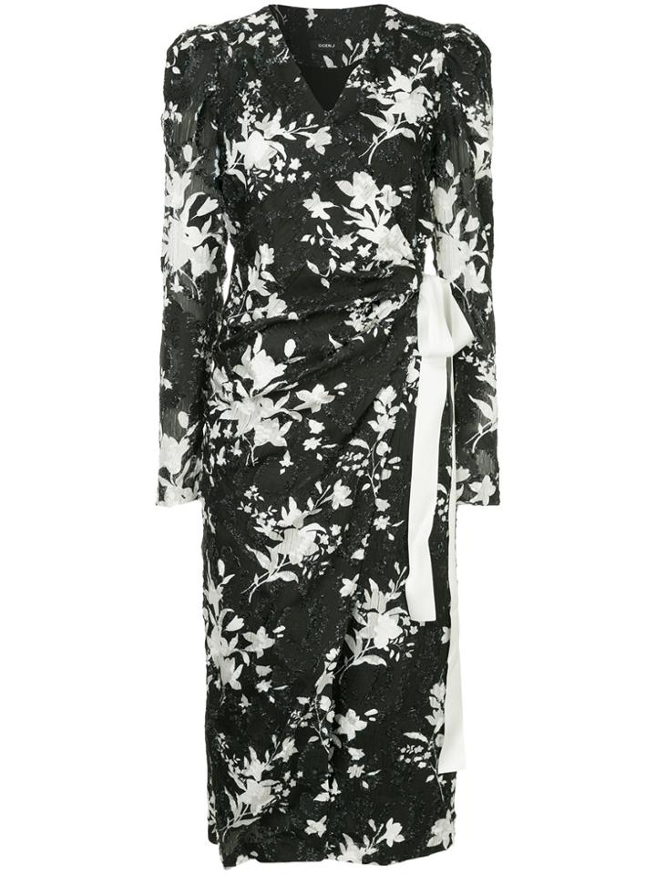 Goen.j Fringed Floral Wrap Dress - Black