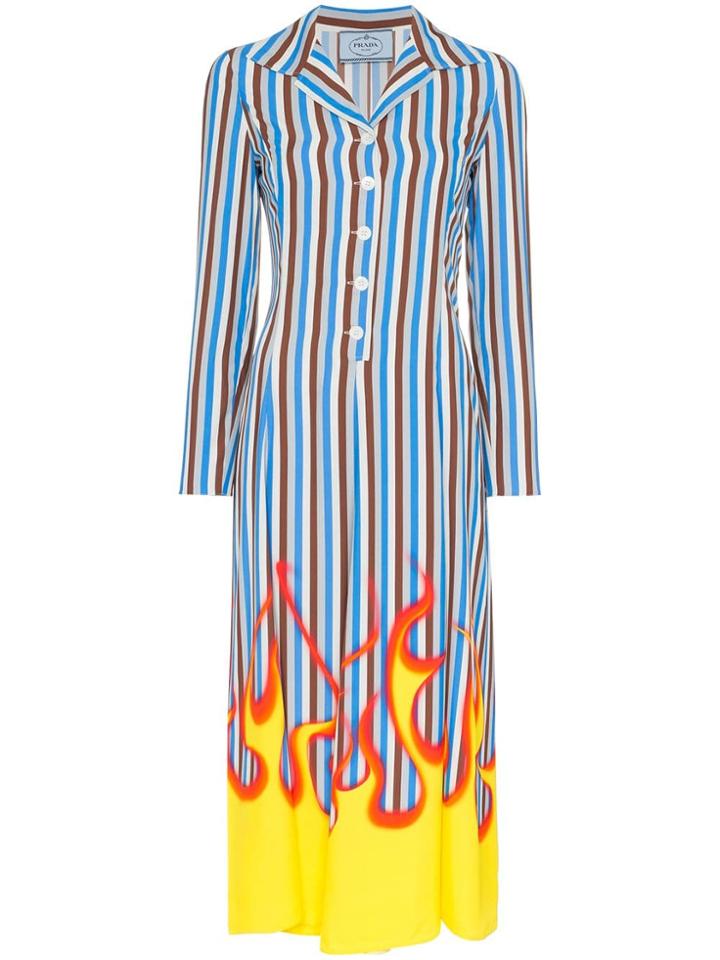 Prada Flame Printed Poplin Midi Shirt Dress - Multicolour