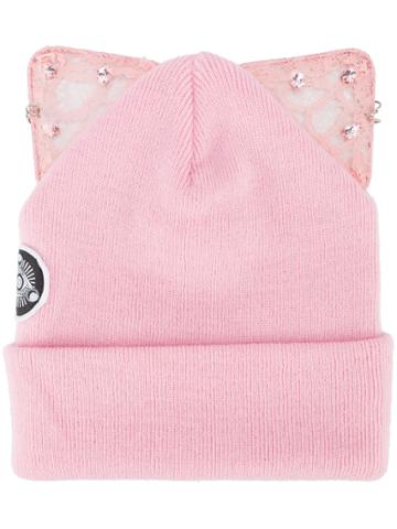 Silver Spoon Attire Bad Kitty Embellished Beanie With Cat Ears - Pink