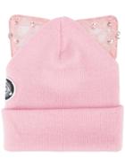 Silver Spoon Attire Bad Kitty Embellished Beanie With Cat Ears - Pink