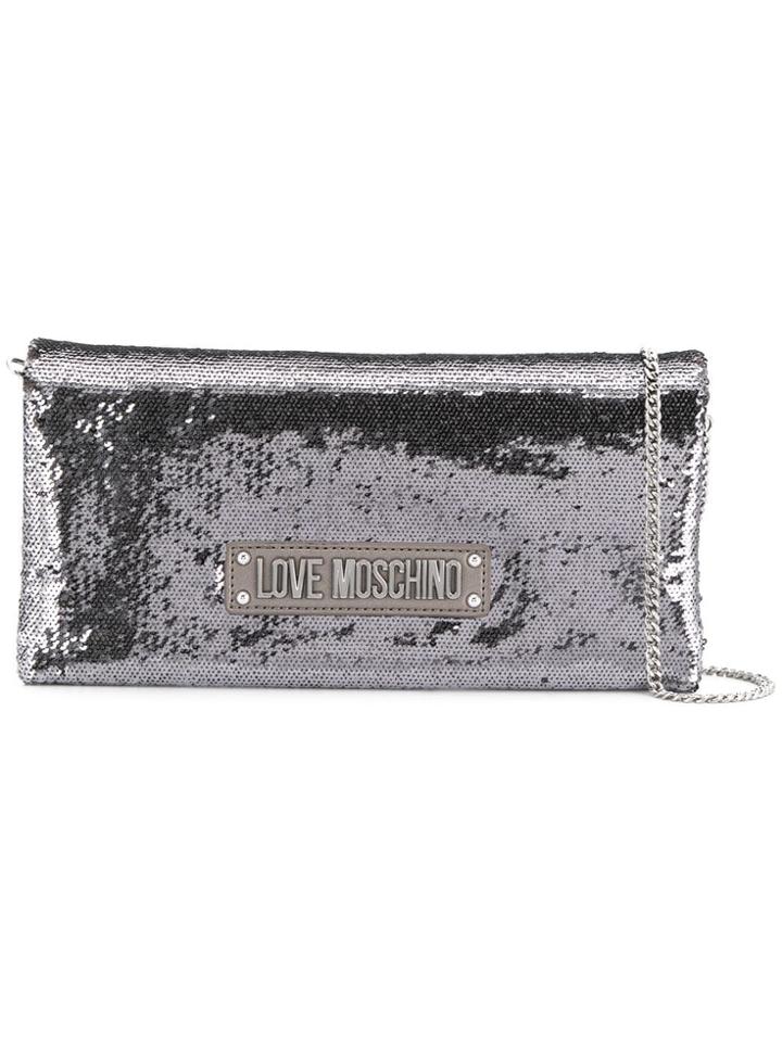 Love Moschino Sequined Clutch Bag - Silver