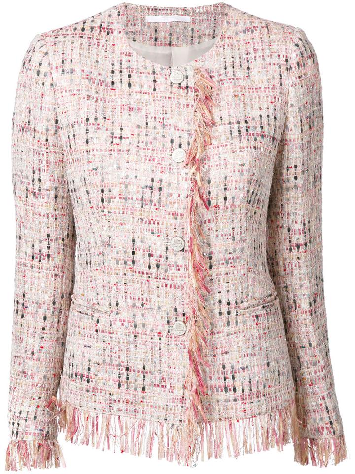 Tagliatore - Fringed Tweed Jacket - Women - Cotton/polyamide/polyester/polyacrylic - 48, Women's, Pink/purple, Cotton/polyamide/polyester/polyacrylic