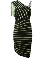 Fausto Puglisi Asymmetric Striped Dress, Women's, Size: 44, Black, Viscose/polyester