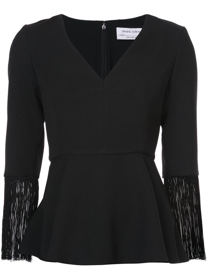 Prabal Gurung Fringed Sleeves Top - Black