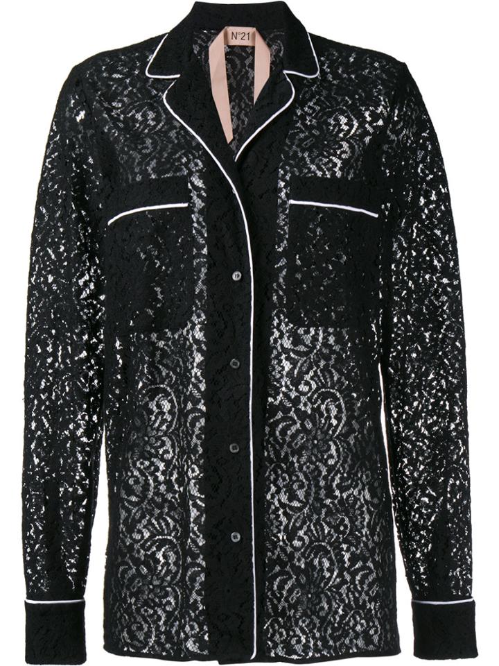 No21 Lace Pyjama Blouse - Black
