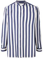 Salvatore Piccolo Mandarin Neck Striped Shirt - Nude & Neutrals